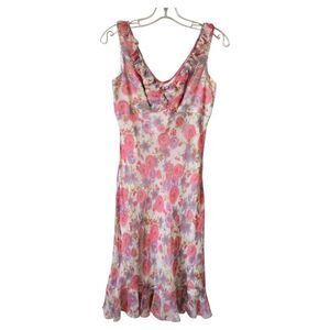 MAGGY LONDON Womens Floral Pink Sleeveless Dress Size 4 100% Silk Y2k  Coquette